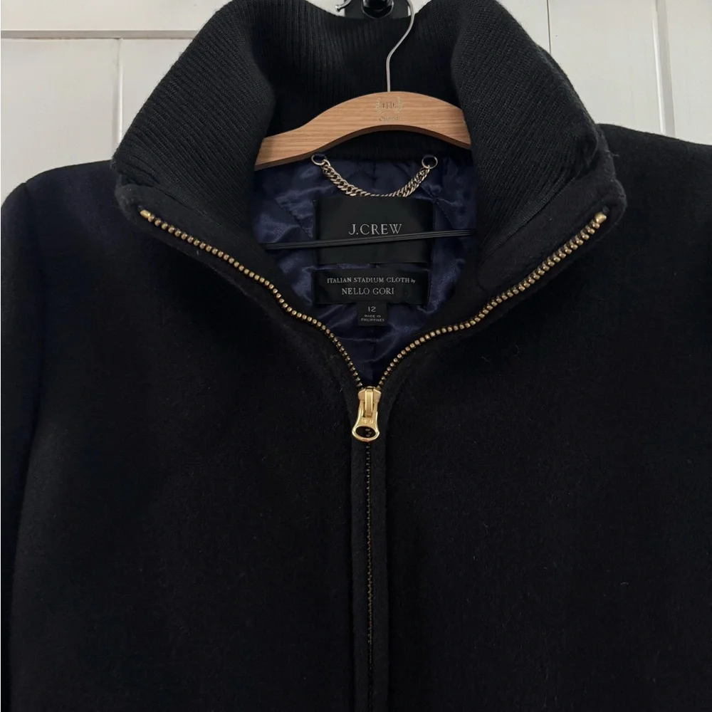 J. Crew Italian Stadium Cloth by Nello Gori Cocoon Black Wool Coat Jacket